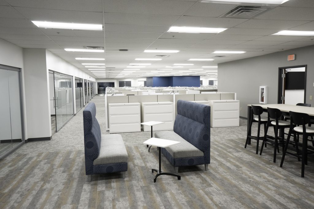 Employee collaboration area, and sitting space for teams. Installed by Three Rivers Moving and Installation Team. 